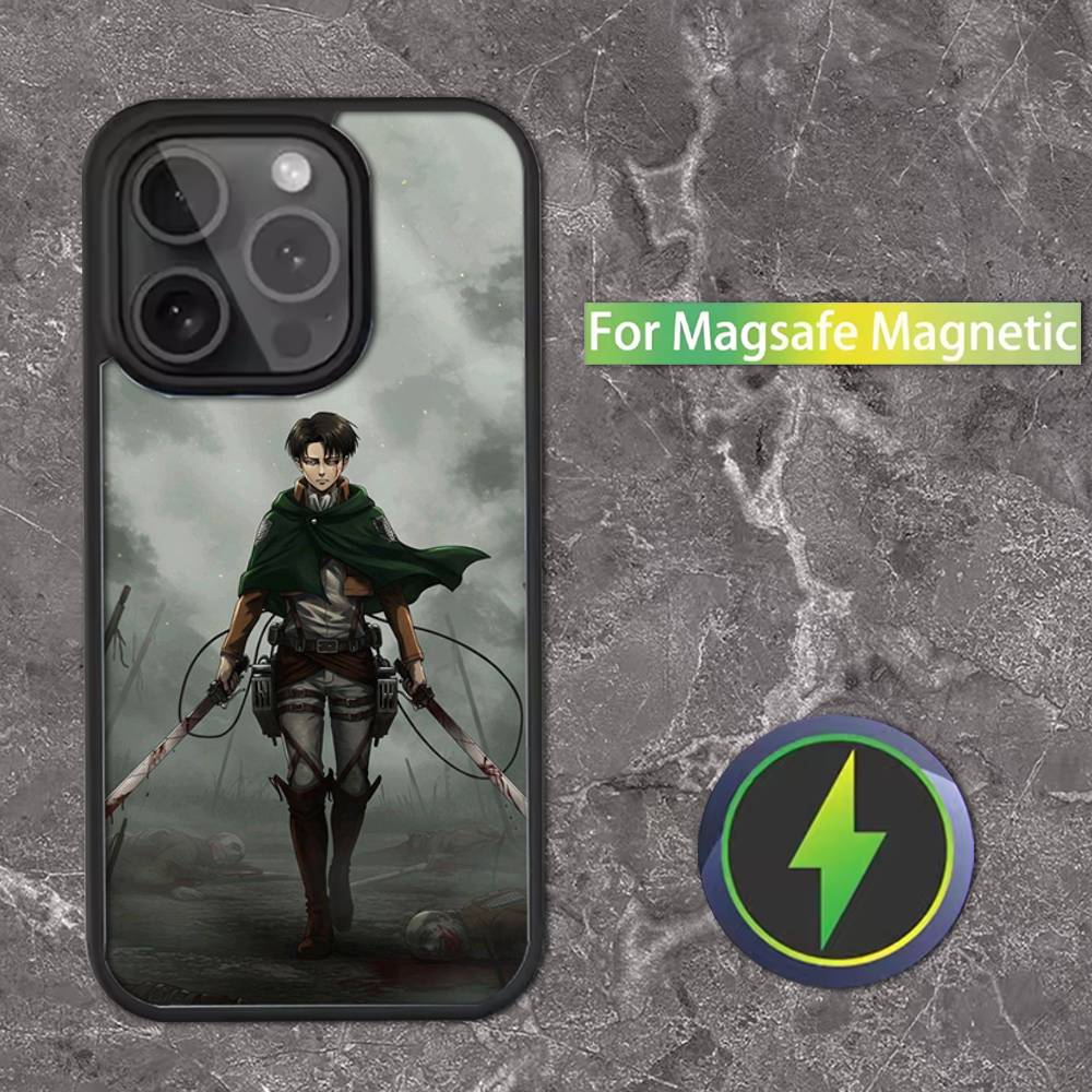 Custodia per Telefono Levi Ackerman Attack on Titan Per iPhone 16,15,14,13,12,11,Pro,Max,Plus,Mini,SE Ricarica Wireless Magnetica Magsafe