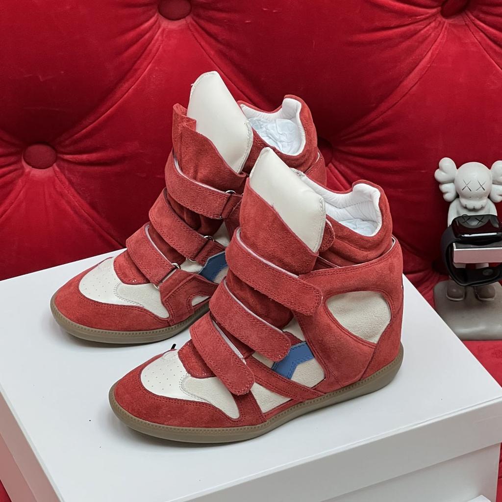 Hidden Inner Height Increase High-Top Women'S Shoes Color Matching Slope Heel Casual Velcro Sneakers Women