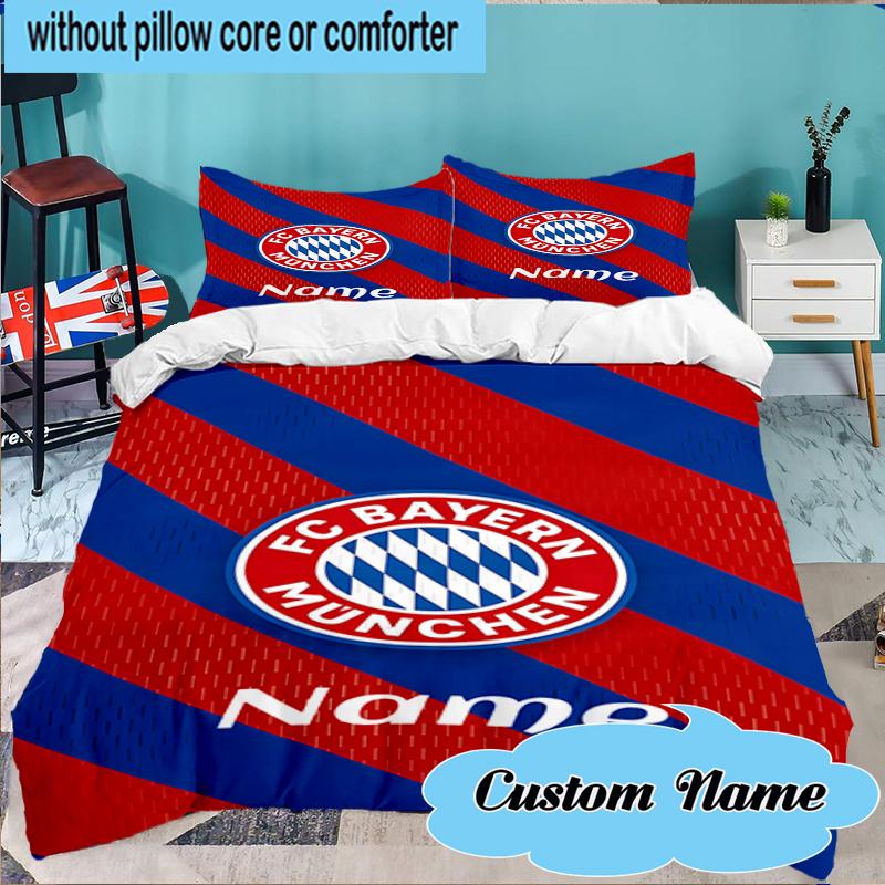 Custom Name Bayern Munich Crest Bedding Set 3pcs, Bedding Set Including 1pc Duvet Cover And 2pcs Pillowcases for Bedroom, Dormitory Gift