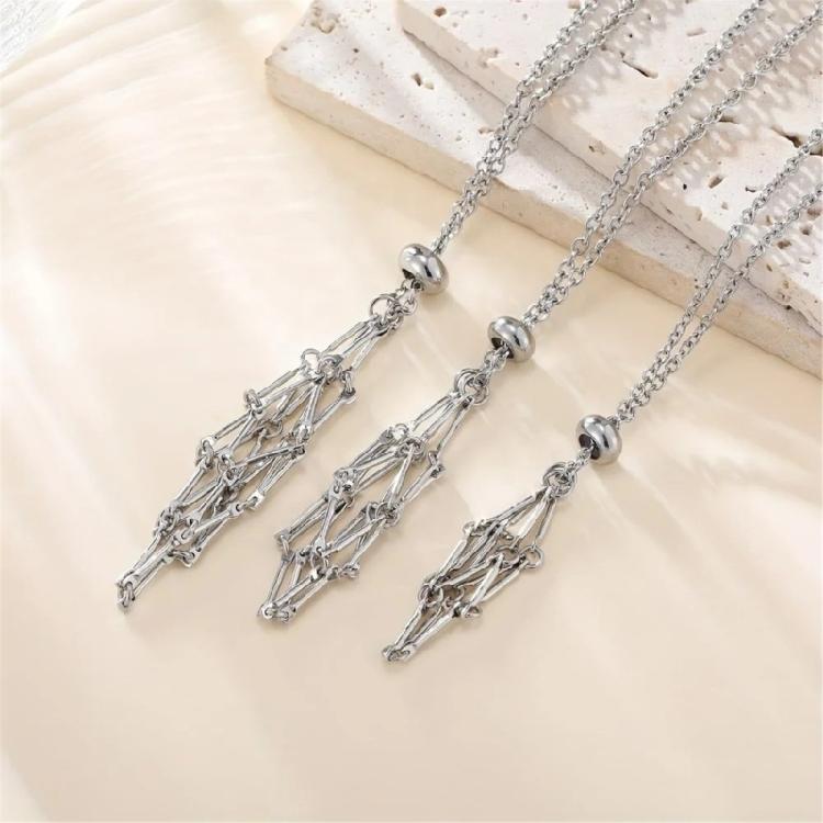 Adjustable Chain Mesh Pendant Necklace Empty Cage Crystal Stone Holder Necklace