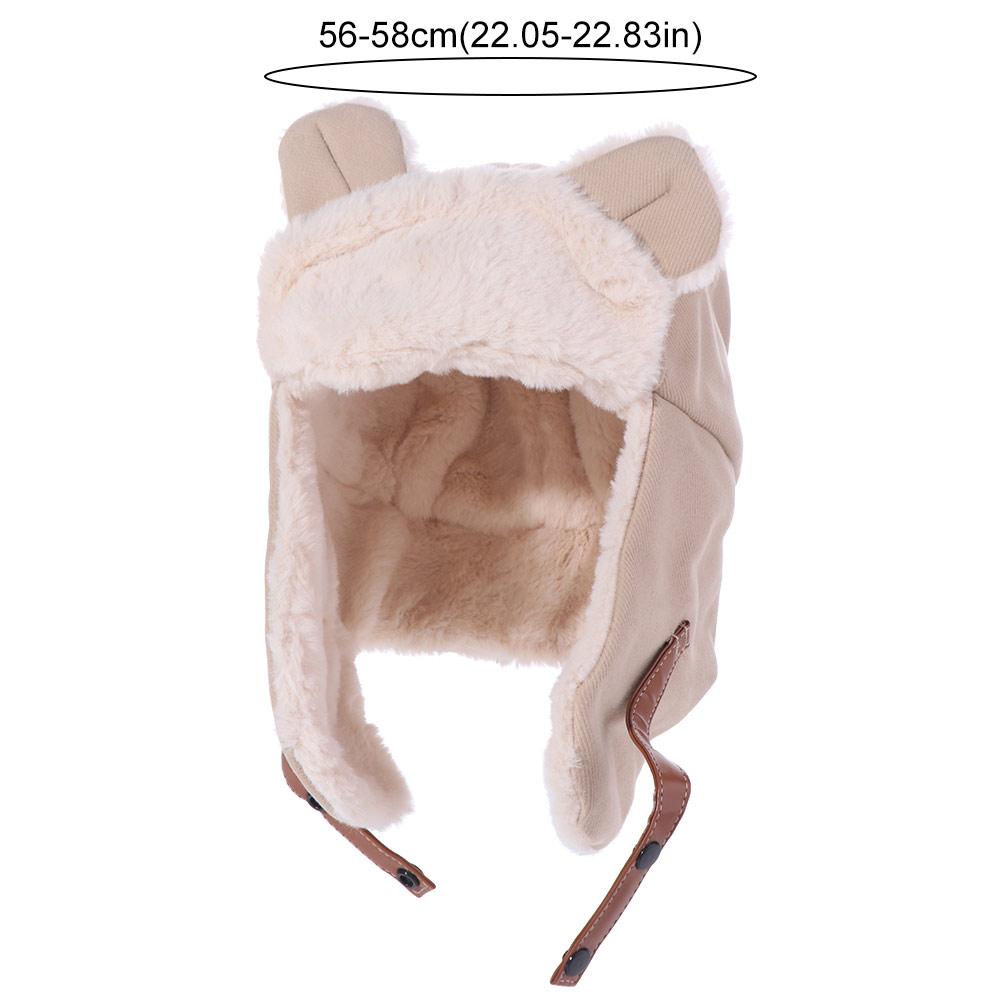 Plush Bear Ear Pilot Hat Winter Ear Protection Hat Outdoor Faux Fur Pilot Cap Unisex