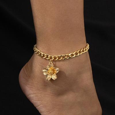 Accessories Fashion Temperament Gold Flower Anklet Women's Metal Simple Thick Chain Flower Foot Decoration