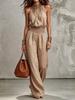 2026 Summer Women's Sexy Sleeveless Backless Lace-up Halter Wide-leg Jumpsuit