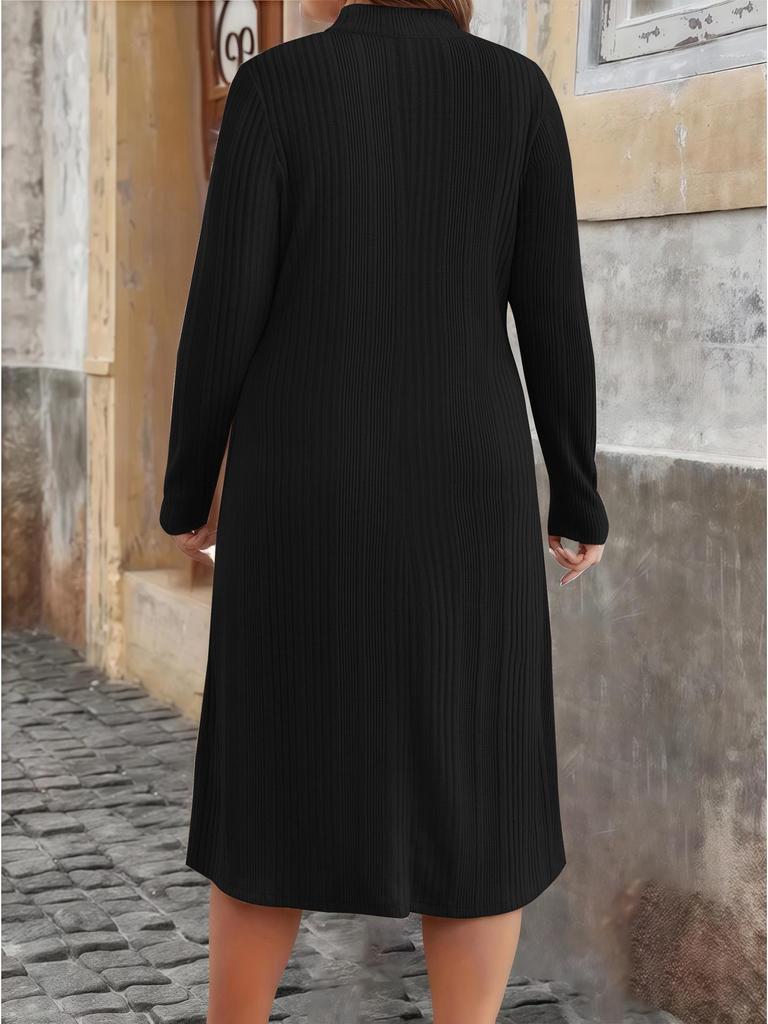 2025 Autumn/Winter European Plus Size Women's Round Neck Zippered Striped Dress