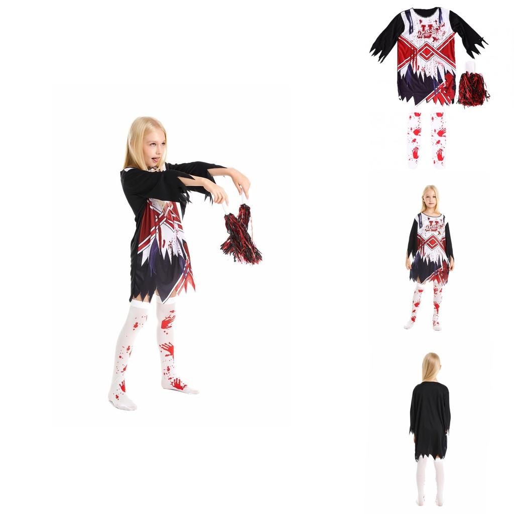 Eye-catching Halloween Girls Zombie Cheerleader Cosplay Dress For Theme Parties