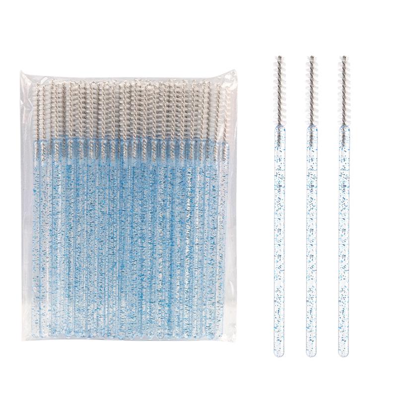 Crystal Handle Disposable Eyelash Brushes, Spiral Straight Comb - 50 Pack