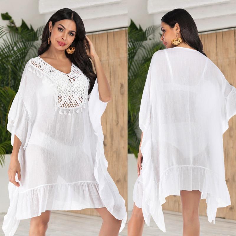 

Women s Hooded Holiday Women s Patchwork Ruffle Edge Dress M білий