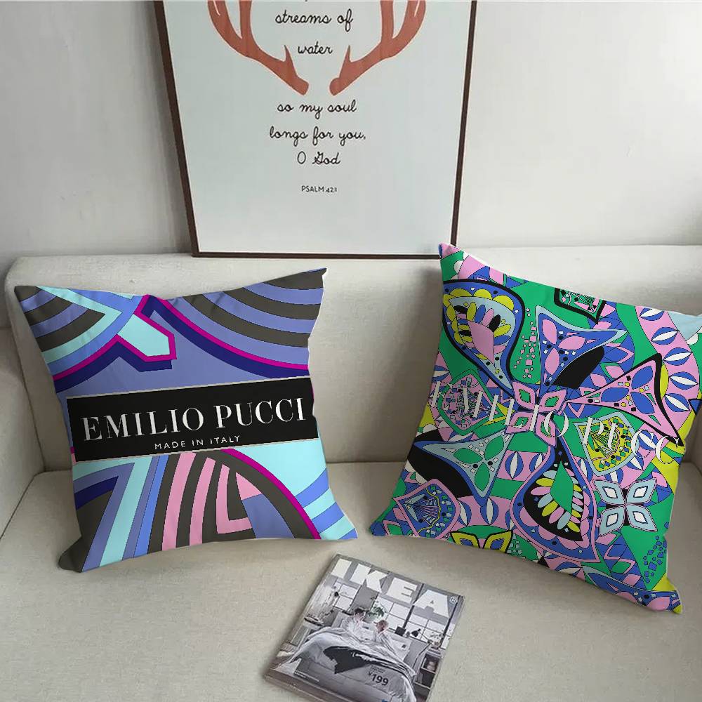 E-EE-Emilio Logo P-Pucci Pillow Case Home Decor Throw For Sofa Bed Car Room Decor Gift Idea