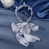 Double Rhinestone Pearl Bow Ribbon Headband Dark Blue Hair Bands Head Hoops For Women Retro Summer Simple Headbands Accessories