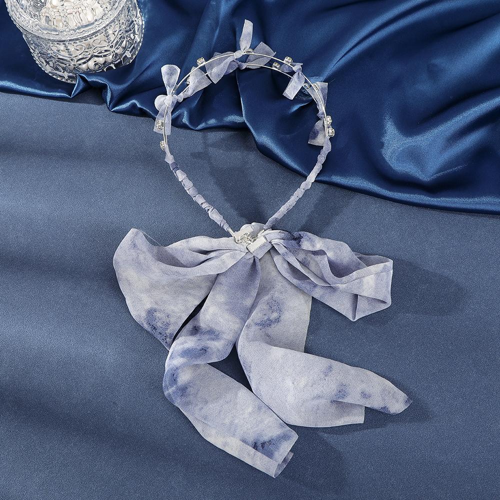 Double Rhinestone Pearl Bow Ribbon Headband Dark Blue Hair Bands Head Hoops For Women Retro Summer Simple Headbands Accessories