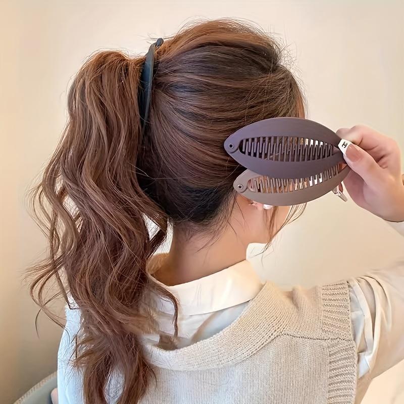 Elegant Bamboo Hair Clip Single Plastic Elliptical, Lace Design Suitable for Ages 14 and Up