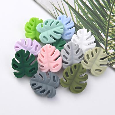 10 st Tecknad Blad Silikonpärlor Babybitring Leksak Spädbarn Nappkedja Tuggvänlig Amningstandpetare För DIY Handgjorda Tillbehör