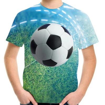 Boys T-shirt 3D Printed Football Pattern Fashionable and Trendy Printed Short Sleeves Round Neck Casual Top