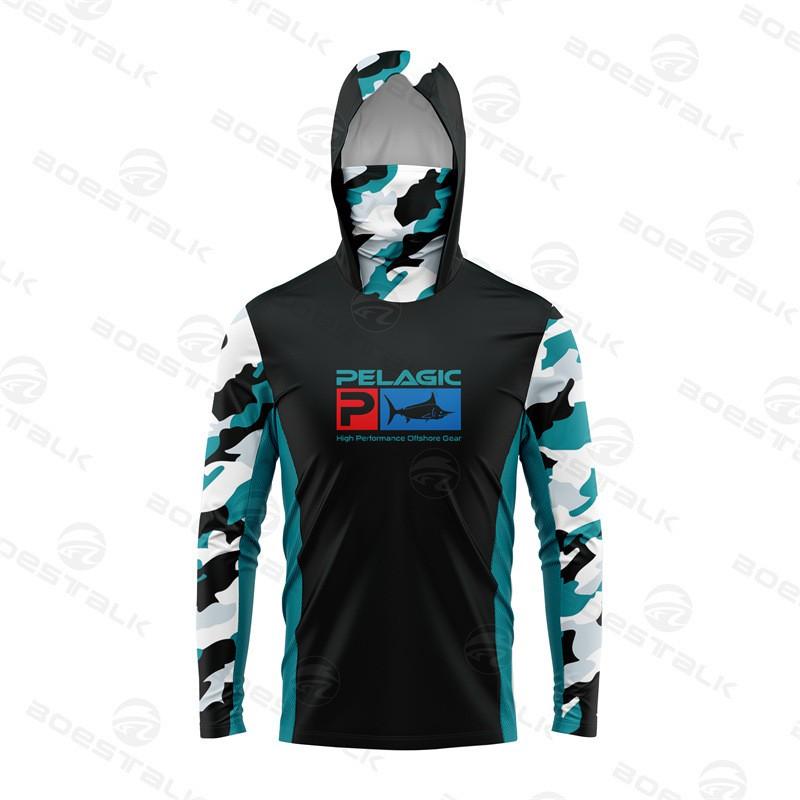 Mens Quick-Dry UV Protection Fishing Hoodie With Neck Gaiter Lightweight Long Sleeve Summer Outdoor Angling