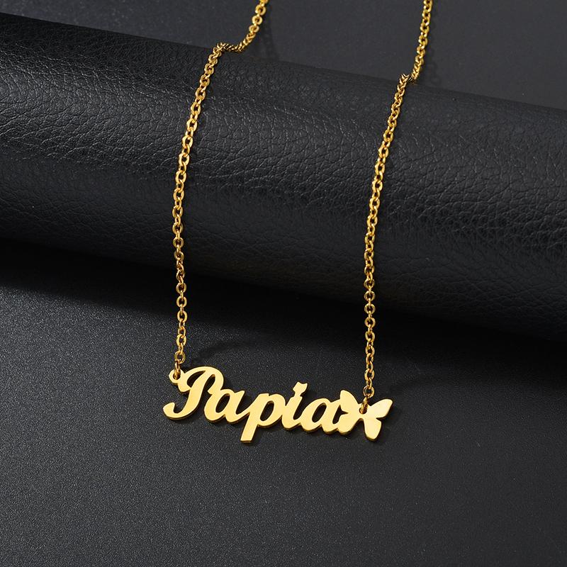 Atoztide Fashion Custom Name Stainless Steel Necklaces Personalized Jewelry Chain Crown Heart Butterfly Necklace for Women Gifts