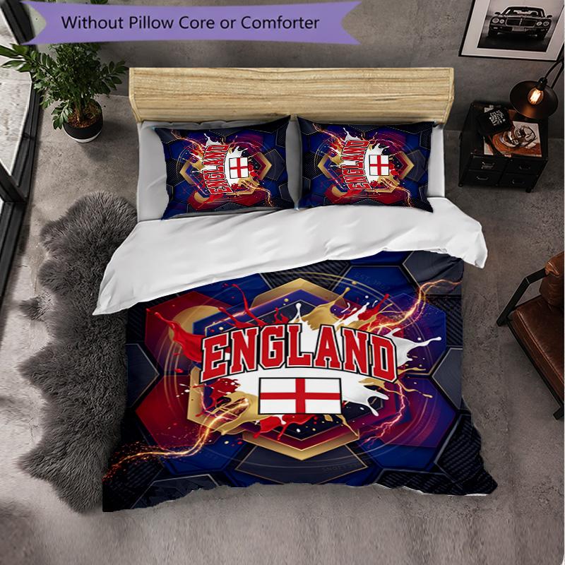 England Football Pattern 3 Pieces Bedding Set Soft Microfiber Duvet Cover with Pillow Cases for Bedroom