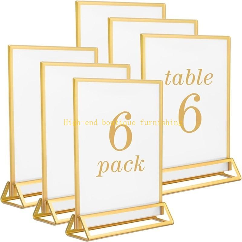 Clear Acrylic Sign Holder with Gold Borders Price Plate Double Sided Menu Holders Picture Frame for Wedding Table Number
