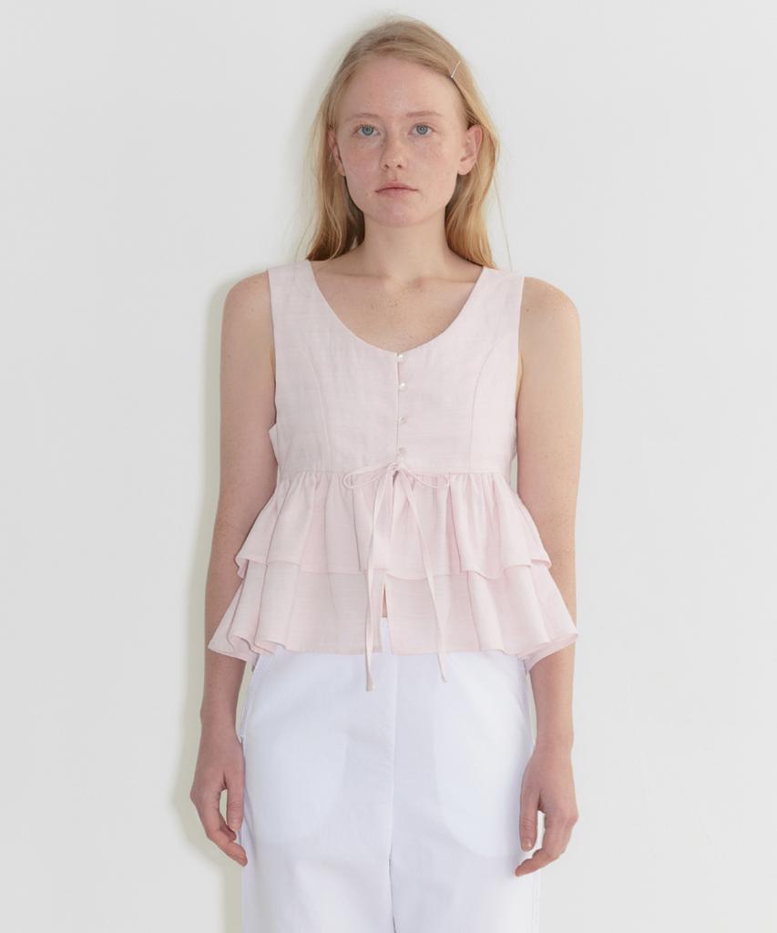 SINOON V-Neck Vest Tiered Blouse (Light Pink)