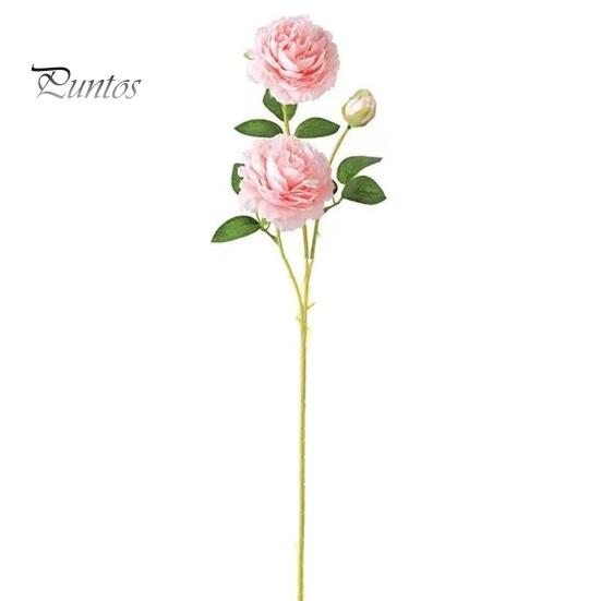Artificial Plant 3 Branches 2 Big Heads 1 Small Bud Peony Faux Silk Flower Realistic Green Leaves Non-withered Table Centerpiece Wedding Decor