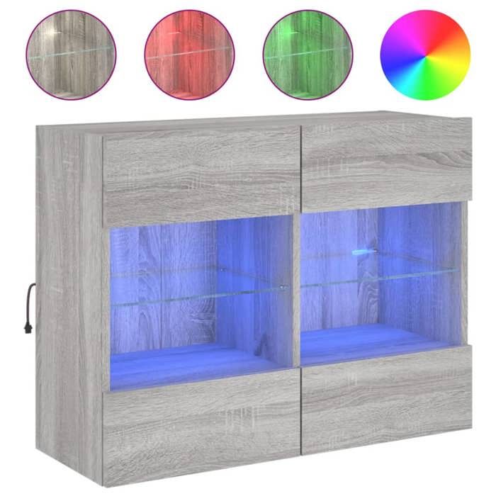 VidaXL Meuble TV avec Lumières LED, Armoire de Télévision Murale avec Étagères, Meuble Télé Suspendu Salon, Moderne, Sonoma 837104