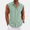 Men's Solid Color Lapel Button Up Vest Shirt T-shirt Top