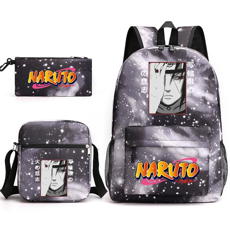Naruto Starry Sky School Bag Three-Piece Shoulder Bag Pencil Case Anime Cartoon Backpack Male