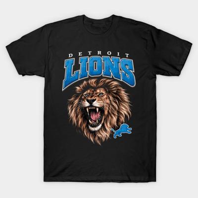 Asiatische Größe Baumwolle Unisex T-Shirt Druck T-Shirt Detroit Lions Football T-Shirt No-Cut Print Reguläre Passform