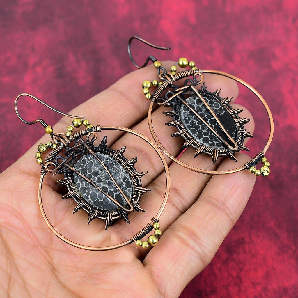 Stingray Coral Earring Copper Wire Wrapped Earring Genuine Gemstone Jewelry Handmade Brand New Earring Copper Wire Jewelry Gifts for Mother