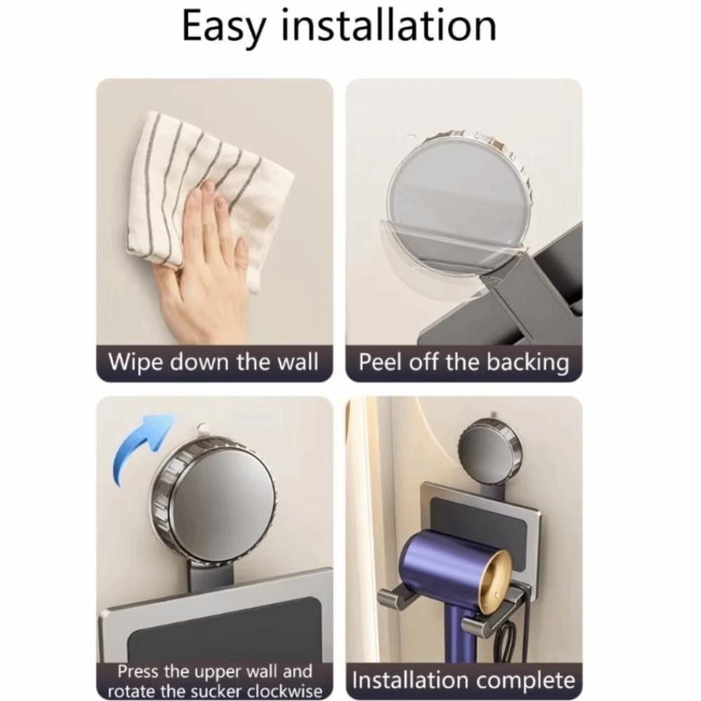 Punch-Free Suction Cup Hair Dryer Holder Aluminum Hair Dryer Rack  Bathroom