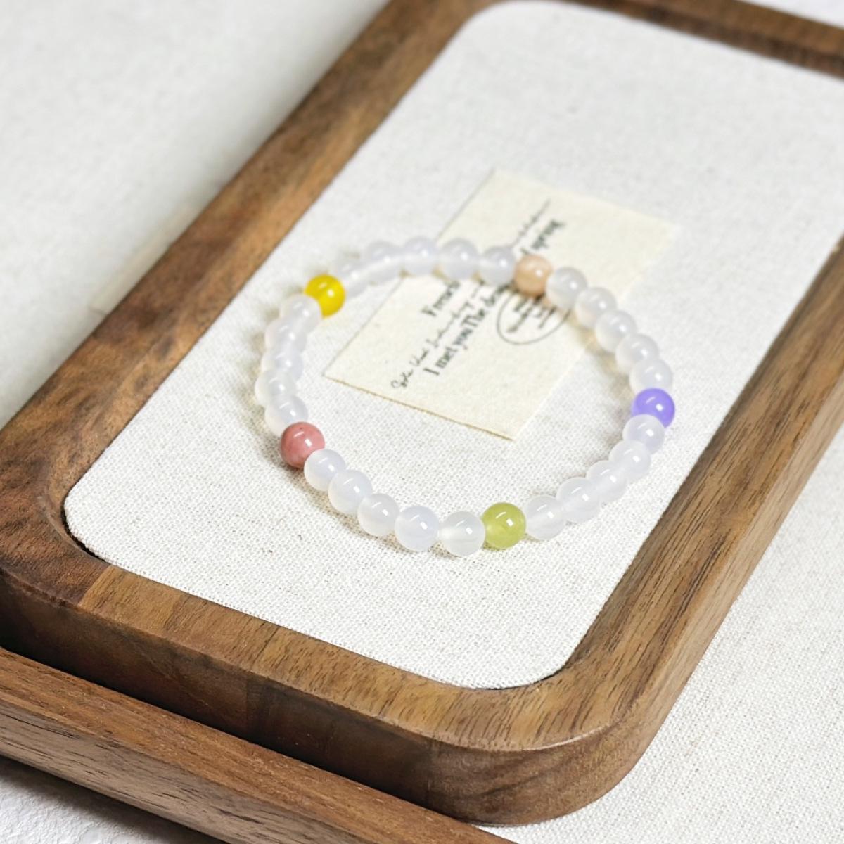 Women s Bestseller: Double Circle White Agate Stackable Bracelet in Niche Chinese Style