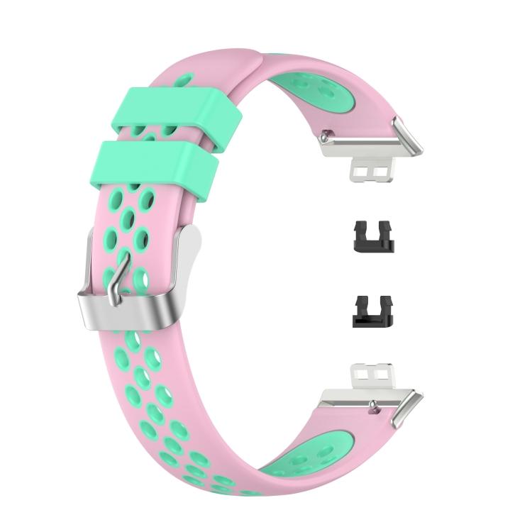 

For Huawei Watch Fit 18mm Clasp Style Silicone Two-color Watch Band(Pink+Green) розовый