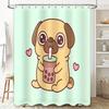 Cute Pug Boba Tea Shower Curtain Bathroom Decor Anime Kawaii Pet Lover Gift Waterproof Fabric Washable Home Decor