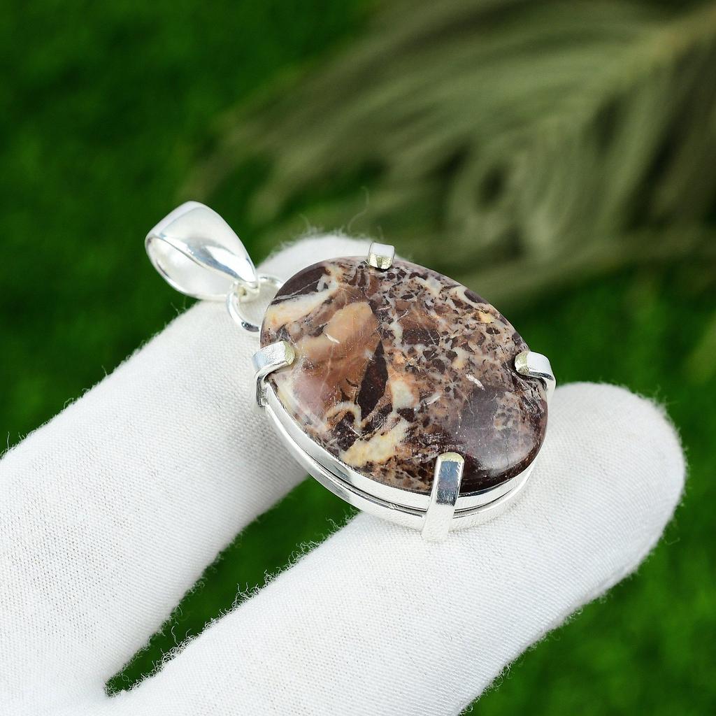 Womens Day Deal 925 Silver Natural Coconut Jasper Art Deco Birthday Boho Pendant