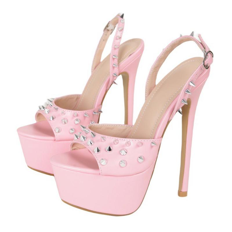 Fashion Fashion Metal Rivet Design Platform Sandals Women Sexy Open Toe Back Strap Buckle Stripper Heels Elegant Wedding Banquet Shoes