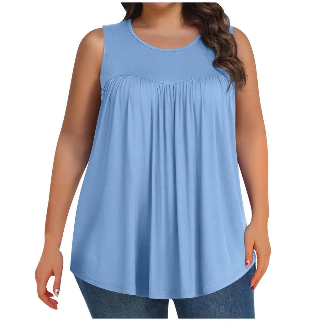 Damenmode Farbe Rundhals Übergröße Ärmellos Lässig T-Shirt Top