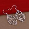 925 Sterling Silver Plated Hollow Leaf Earrings - Korean Style
