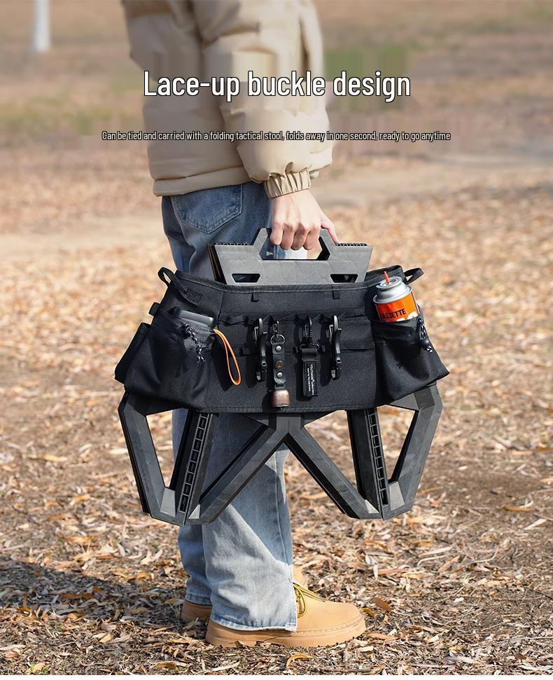 Compact Outdoor Folding Chair with Bucket Holder - Portable Stool for Camping, Fishing, and Queuing