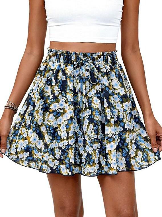 2026 Spring/Summer Women's High-Waisted Floral A-Line Casual Shorts - European Style, Versatile Vacation Wear