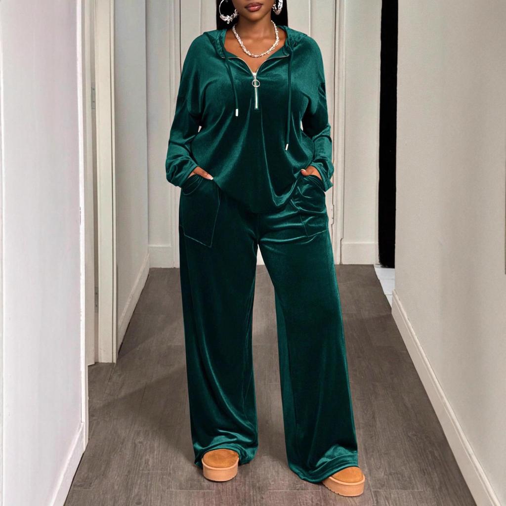 2025 Women's Two-Piece Korean Velvet Casual Sports Set: Hooded Sweatshirt & Pants