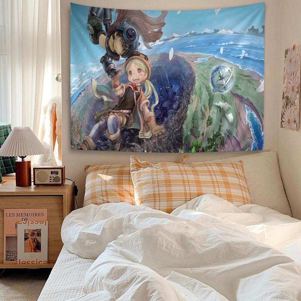 Made in Abyss Angelabenteuer Wandteppich Skurril Grün Anime Wandbehang Perfekt für Otaku Schlafzimmer Fantasie Ästhetik Dekor