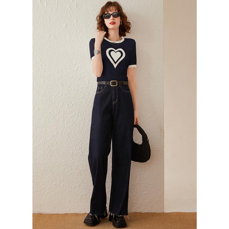 Bailuyu Love Heart Print Color-block Short Sleeve T-shirt