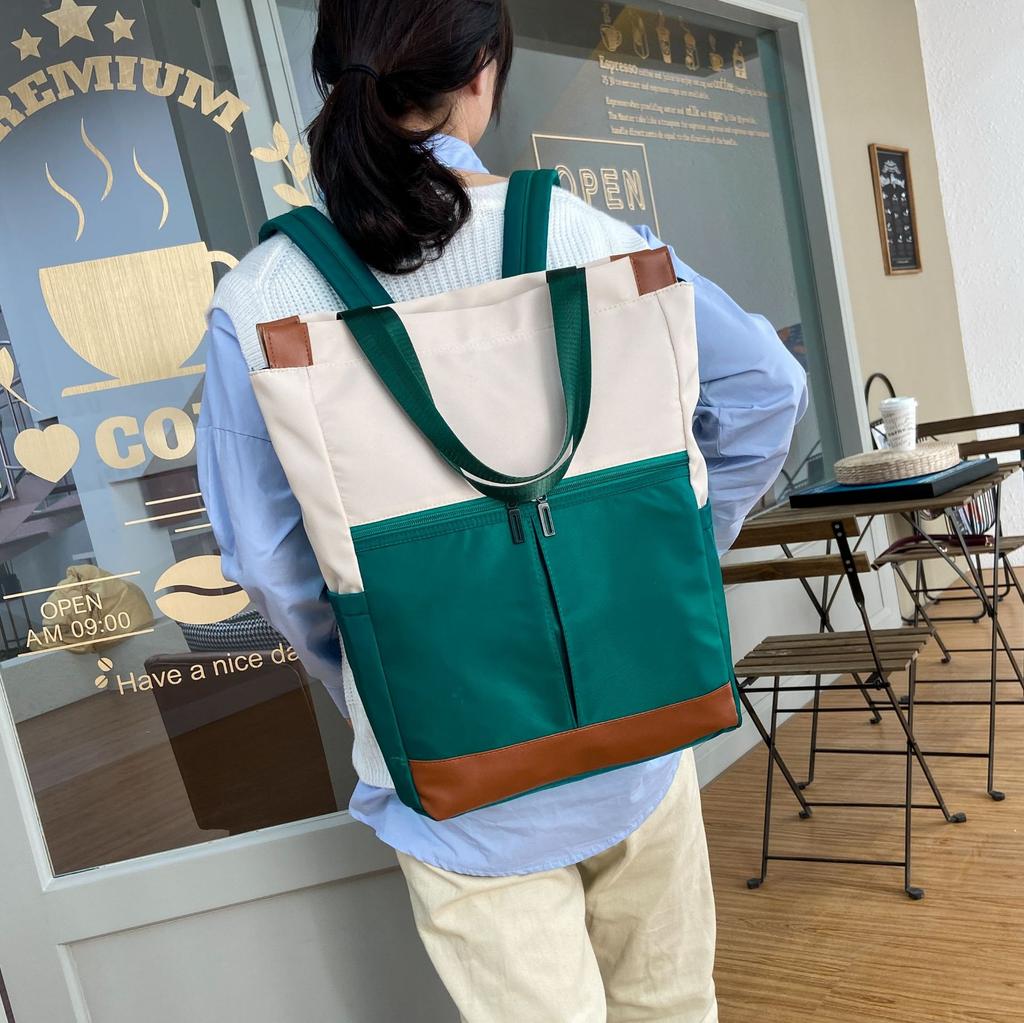 Schoolbag Nylon Leisure Bag Student Backpack Female Youth Color Matching Multi-functional Shoulder Backpack Dual-purpose Contrasting Color Computer