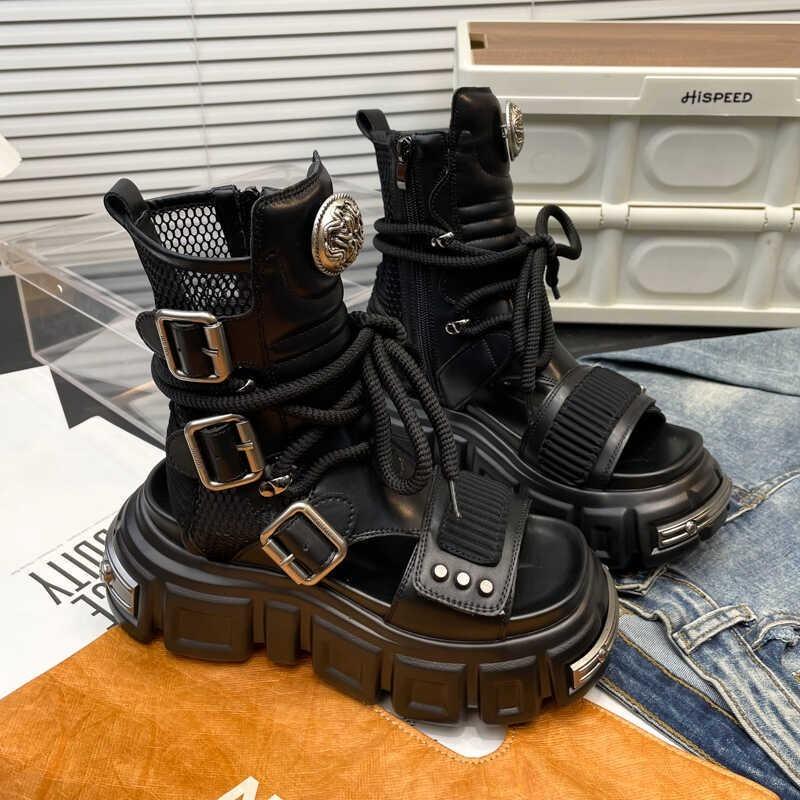 Fashion Fashion British Style Motorcycle Boots with Thick Sole,increased Height,personalized Handsome Punk Style,comfortable Botas Mujer