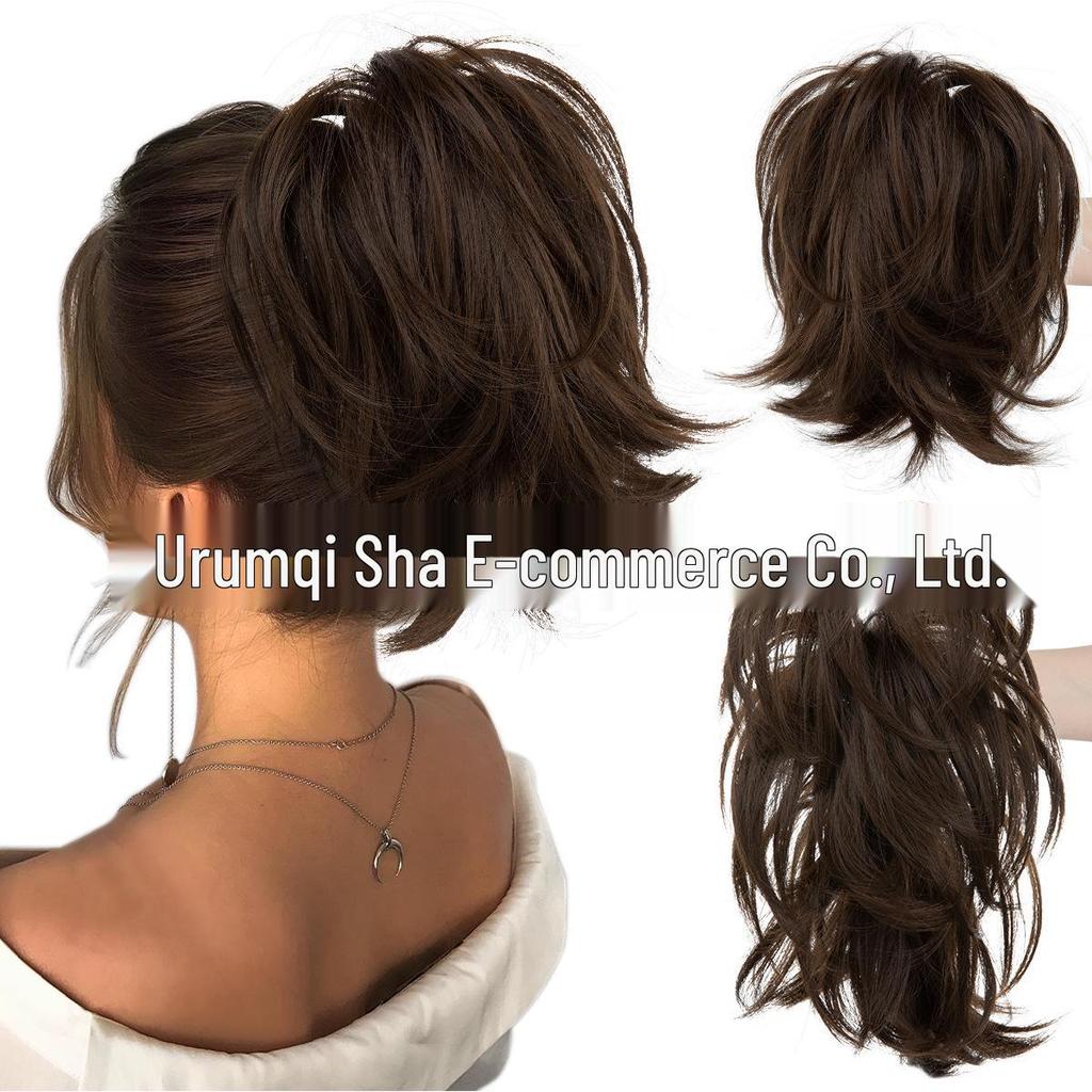Adjustable High-Temperature Silk Short Curly Clip-On Ponytail Wig for Women