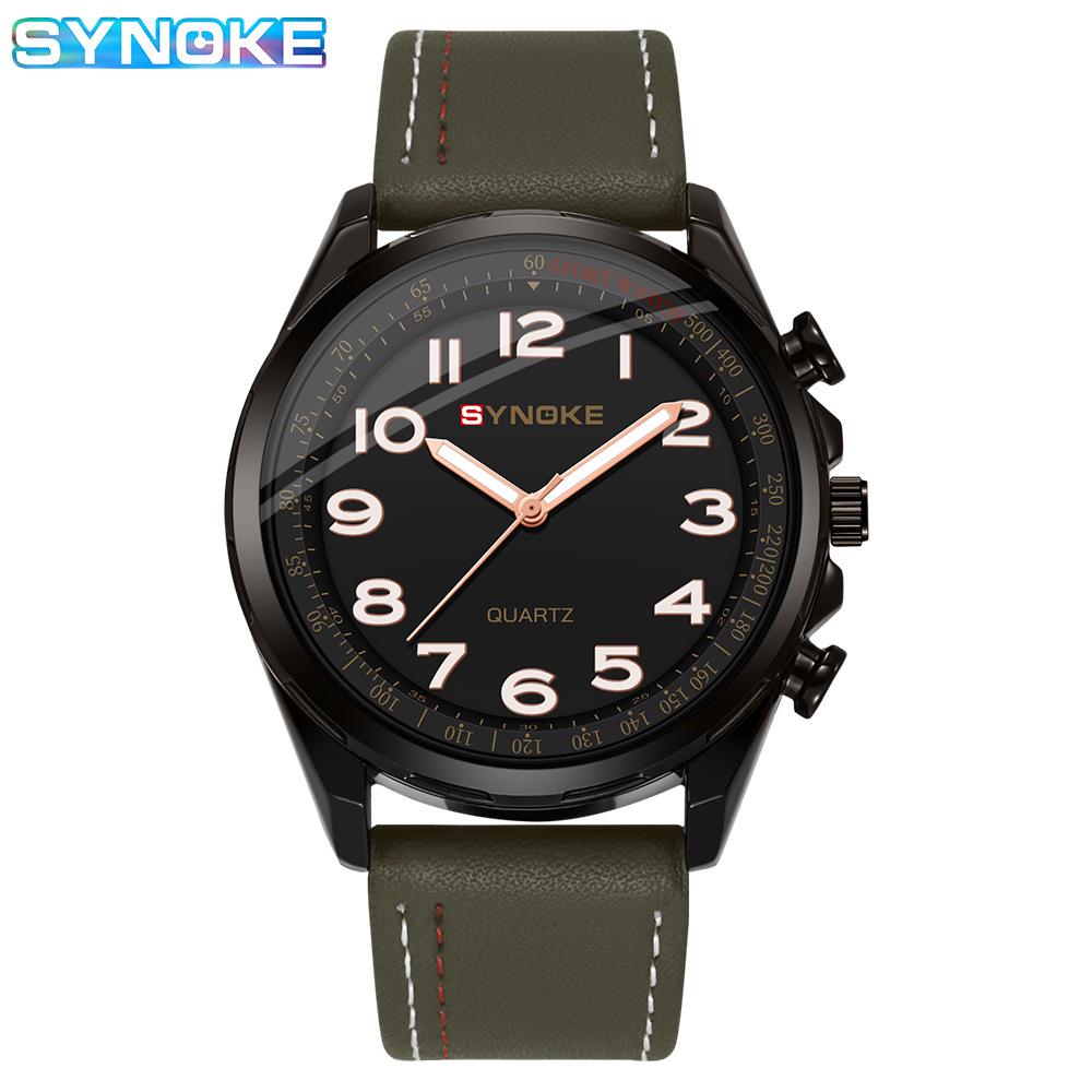 

SYNOKE Men s Sport & Business Casual Digital Quartz Leather Strap Watch зелений