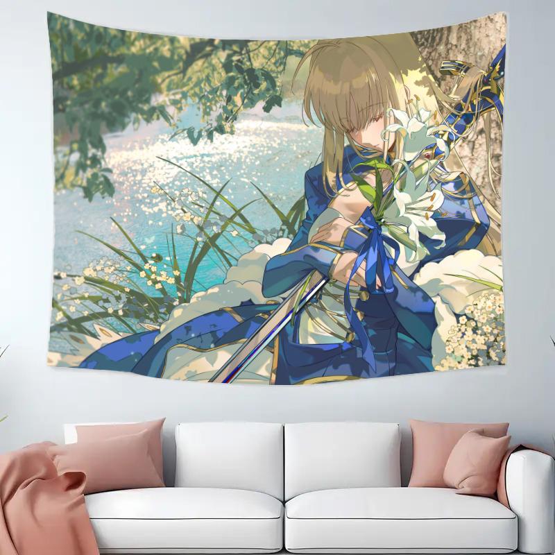 Anime FATE Printed Tapestry Tarot Card Hippie Wall Hanging Warm Room Banner Dormitory Bedroom Decoration Party Decoration
