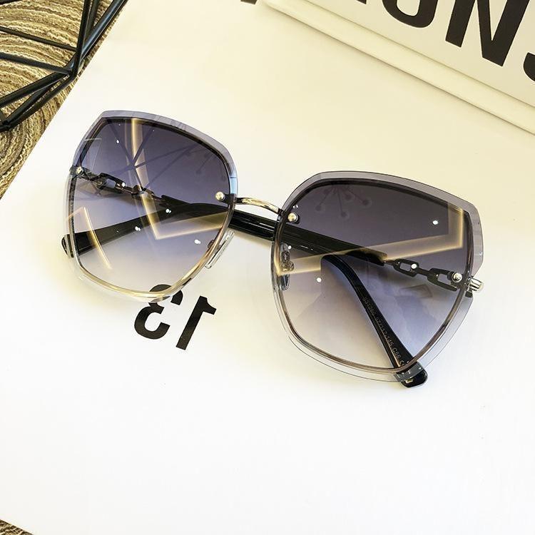 Colorful Trimmed Frameless Sunglasses Hipster Temperament Sunglasses Women'S Big Face Thin Glasses Uv Protection