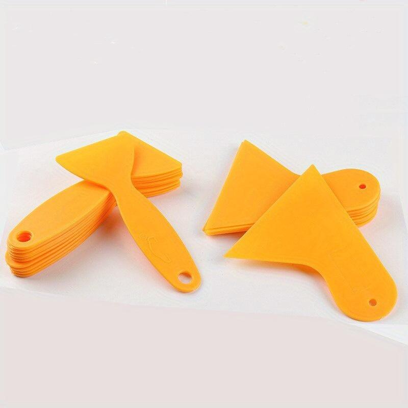 10pcs Yellow Plastic Scraper Set for Car Films And Mobile Phones - Triangular Design, Thickened Plastic, Anti-Warping Edge