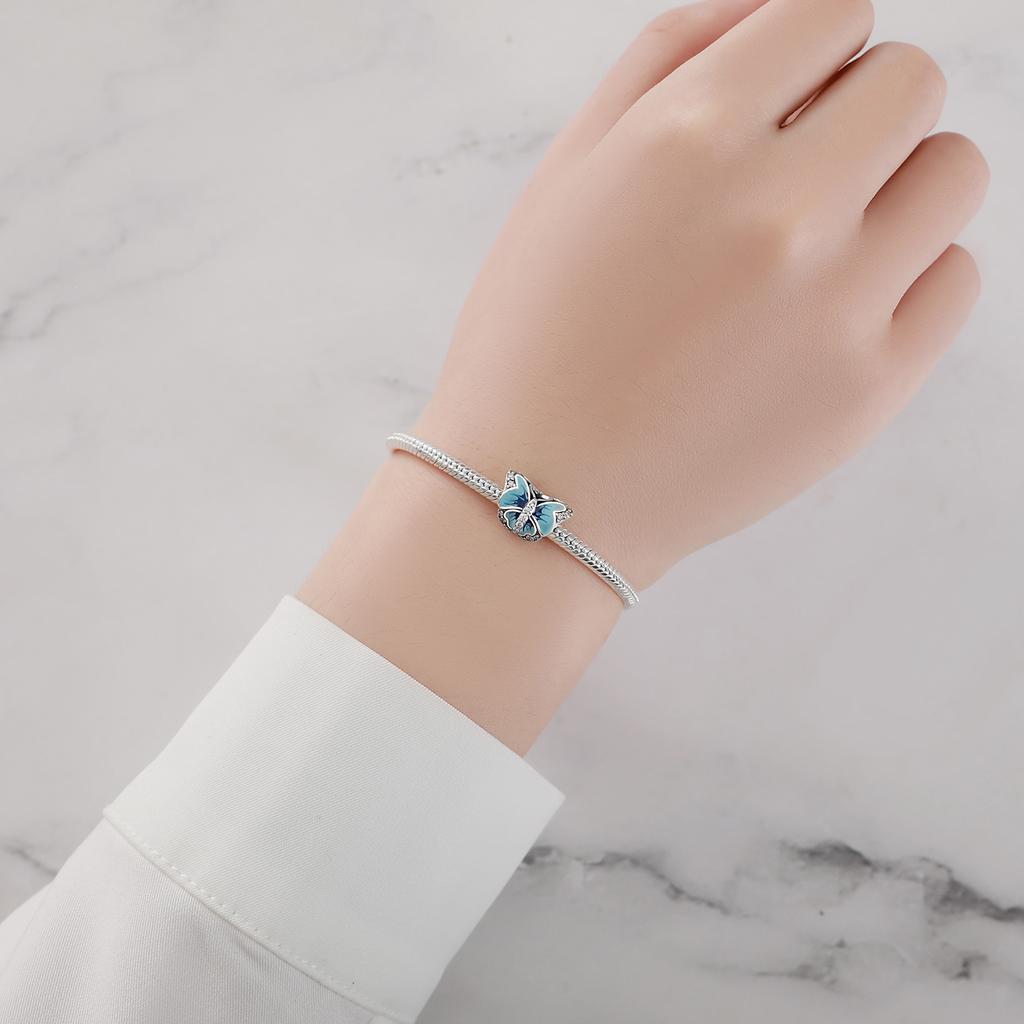 Beads Copper Charms Original Glued Blue Butterfly Animal Beads Fit Bracelet Jewelry Diy Women Fine Gift Accessory