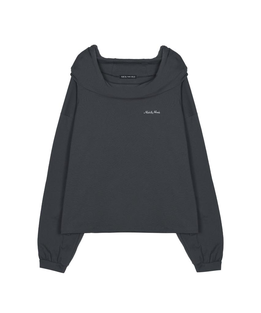 Nigaennikol Draped Hood Off Shoulder Top_Charcoal